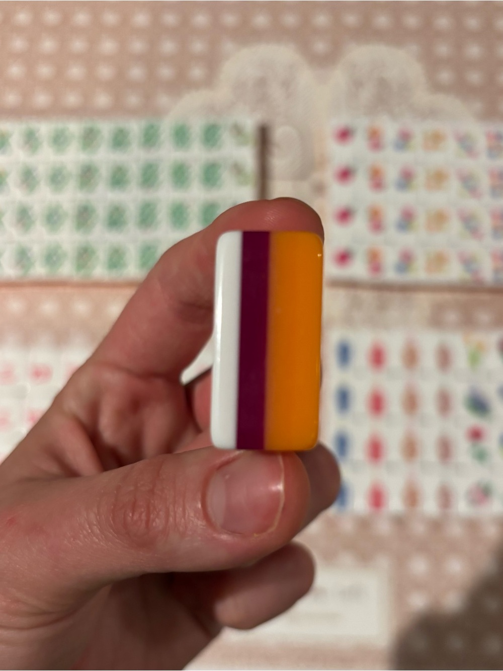 Orange and White American Mahjong Engraved Tiles w/Striped Accent - Picture 4 of 5